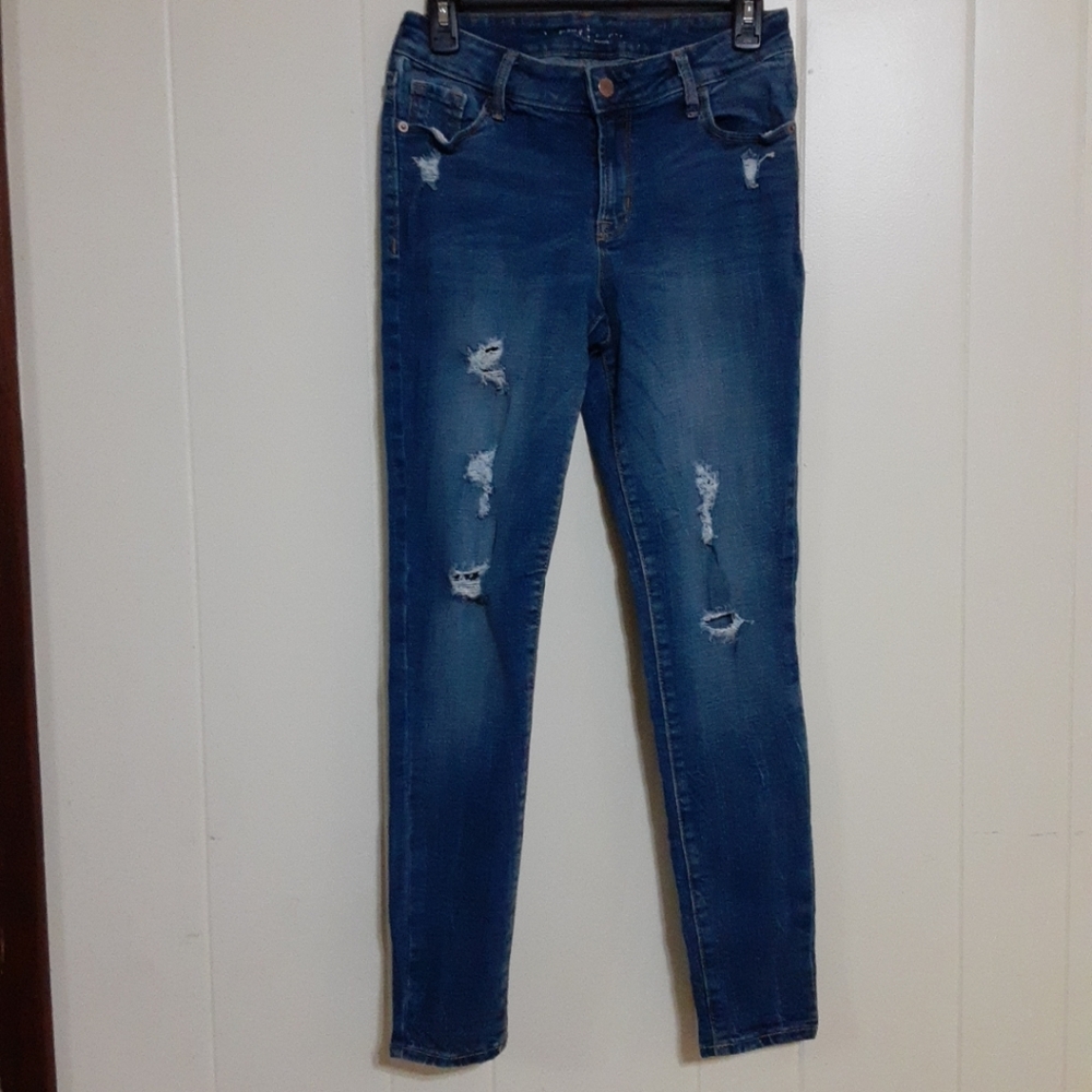 Old Navy denim Womens size 4 Mid Rise medium rinse Skinny Distressed jeans